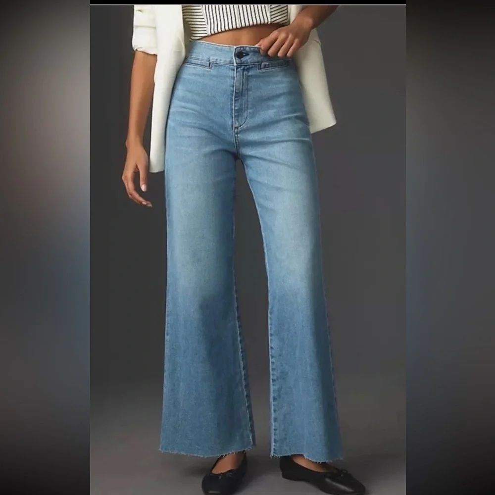 Oat New York Wide Leg High Waist Utility Pocket Raw Hem Jeans size 10/30 - Picture 1 of 12